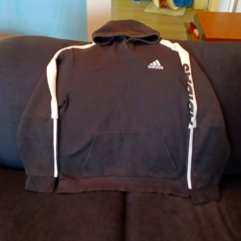 Adidas - BOYS (XL 18-20) BLACK/WHITE COTTON BLEND HOODIE